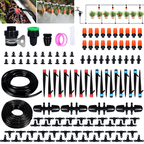 Système d'irrigation goutte à goutte pour jardin, système d'arrosage des plantes accessoires d'arracheurs de serre, kit d'irrigation goutte à goutte de 226 pieds avec tube 1/4 1/2 pouce pour plantes extérieures, lit de jardin surélevé, yard en pot, pelouse