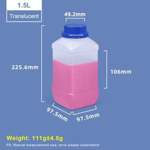 Bouteilles en plastique carrées translucides à col large de 1500 ml avec bouchon bleu