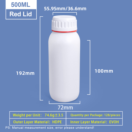 Bouteille Coex en plastique blanc de 500 ml avec anneau de couleur rouge autour du capuchon