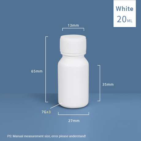 Bouteille en plastique fluoré HDPE et PTFE de 20 ml, sans danger pour les produits chimiques