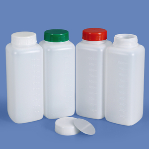 Bouteille en plastique carrée à large bouche en HDPE de 1 L, col de 60 mm avec graduation pour emballage de poudre et de liquide épais