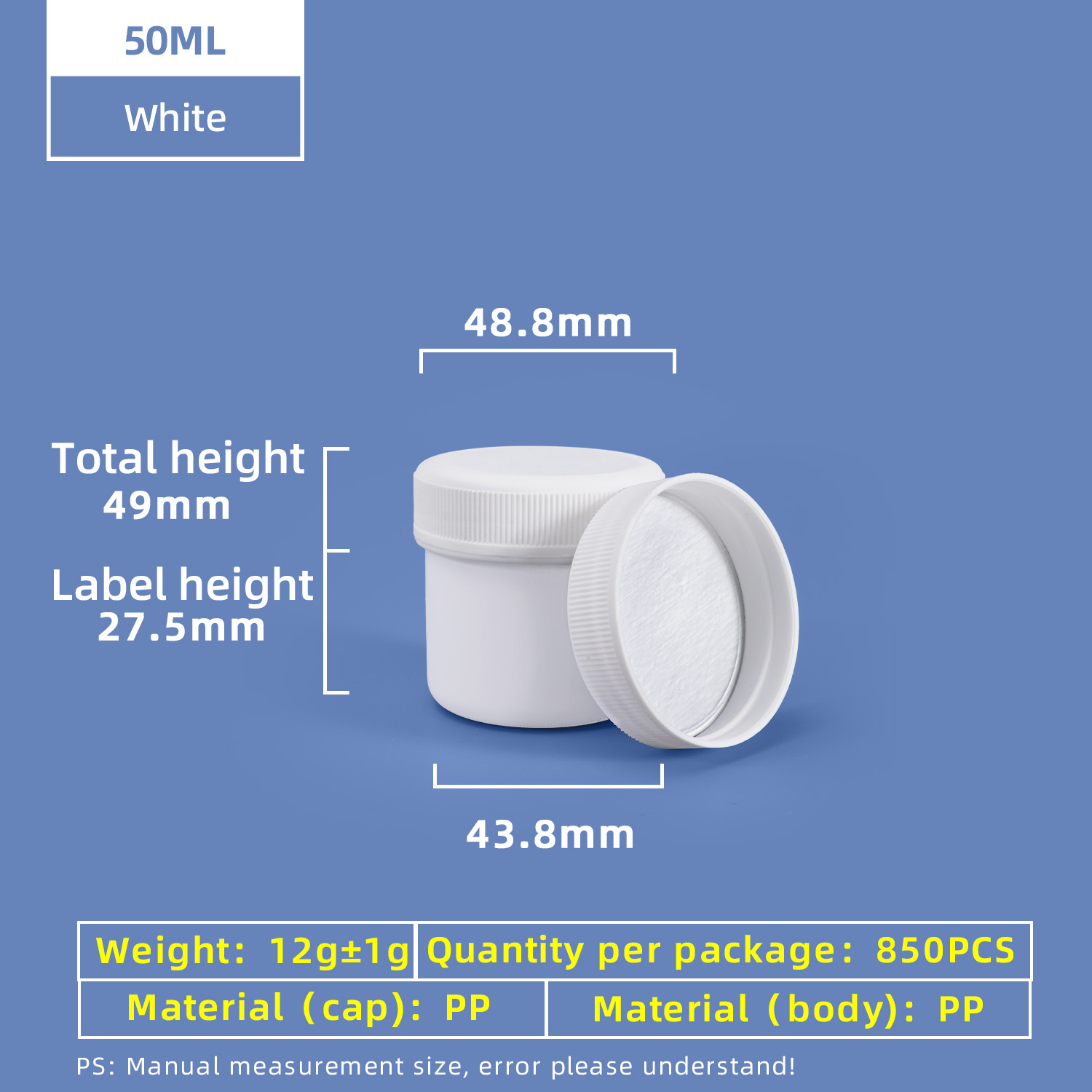 Pot en plastique à vis à large bouche PP de 50 ml avec capuchon de joint en papier d'aluminium
