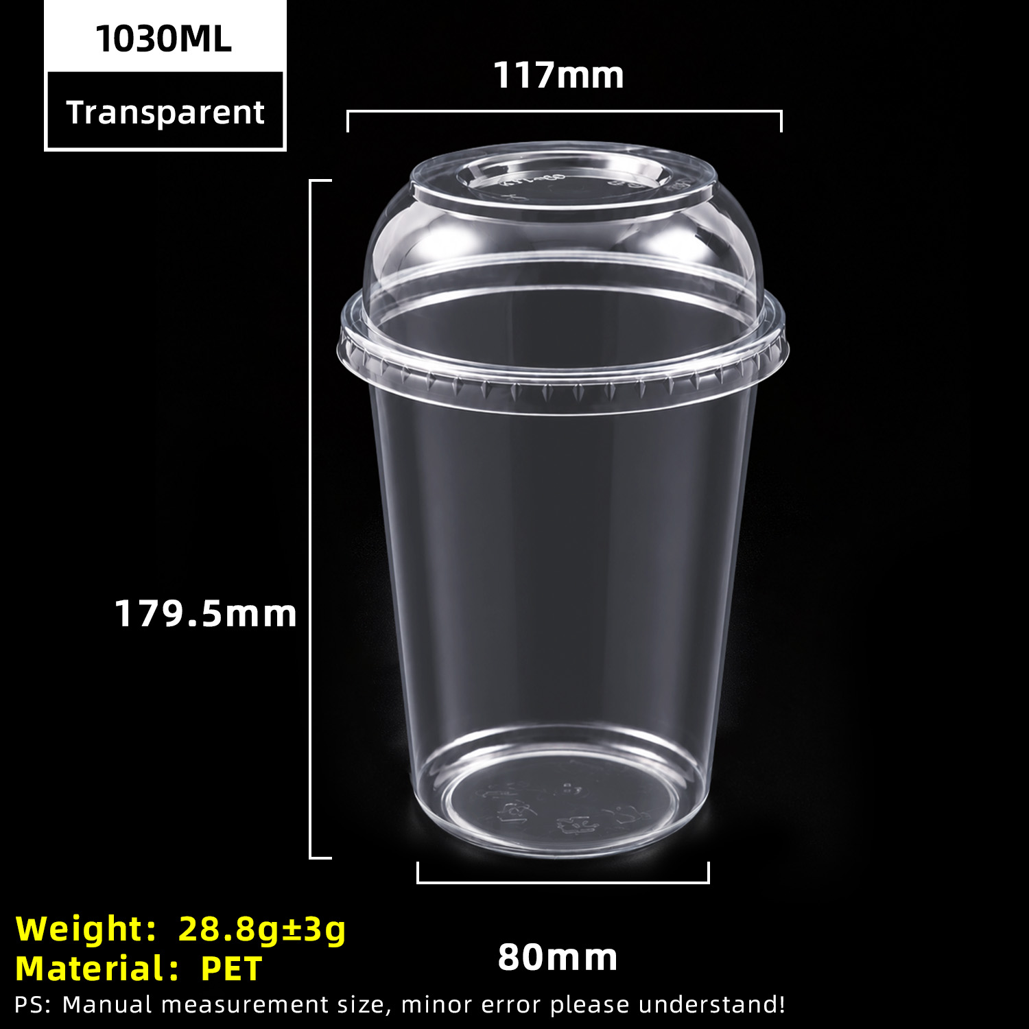 Gobelet en plastique PET transparent de 32 oz 1030 ml