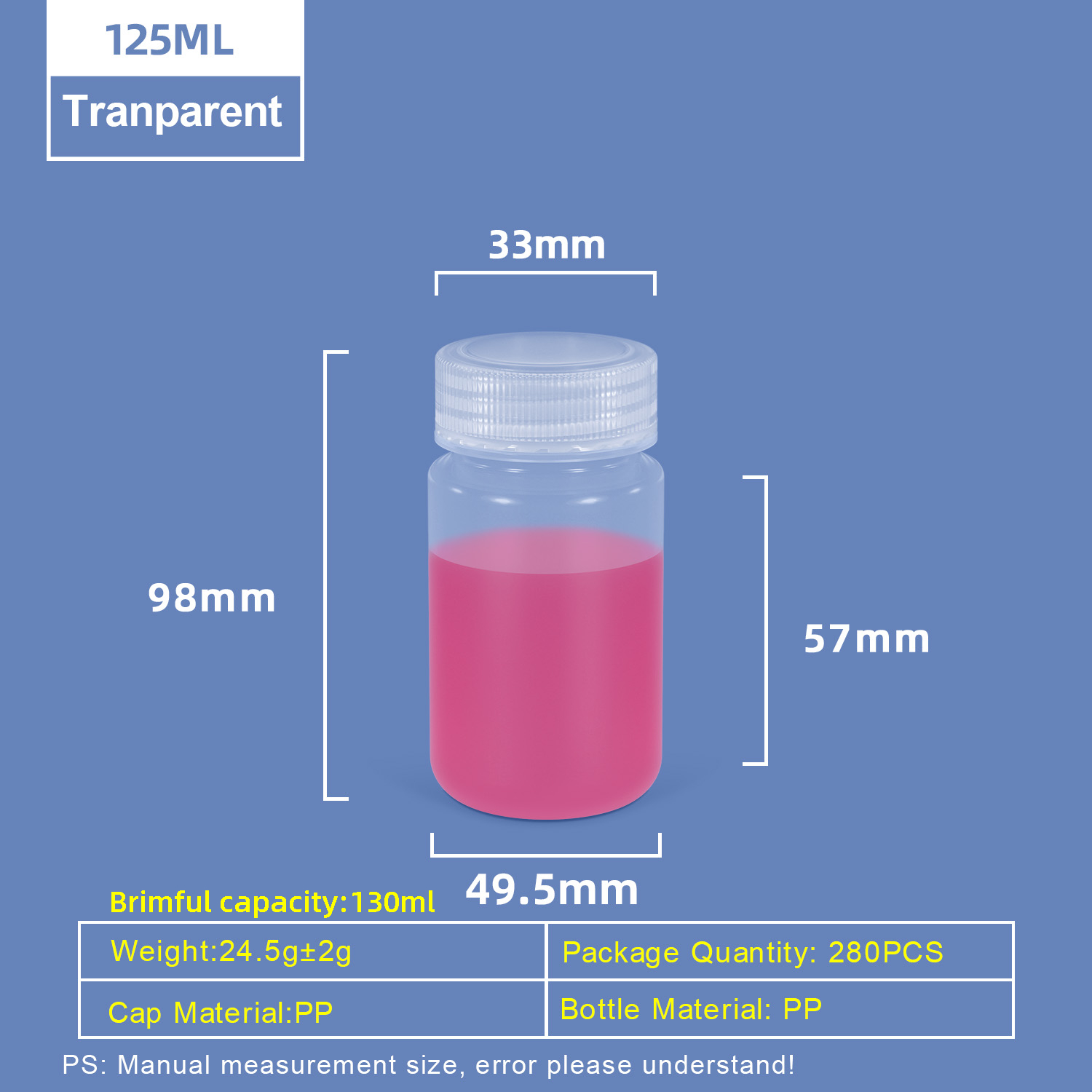 Bouteille en plastique PP à col large de 125 ml