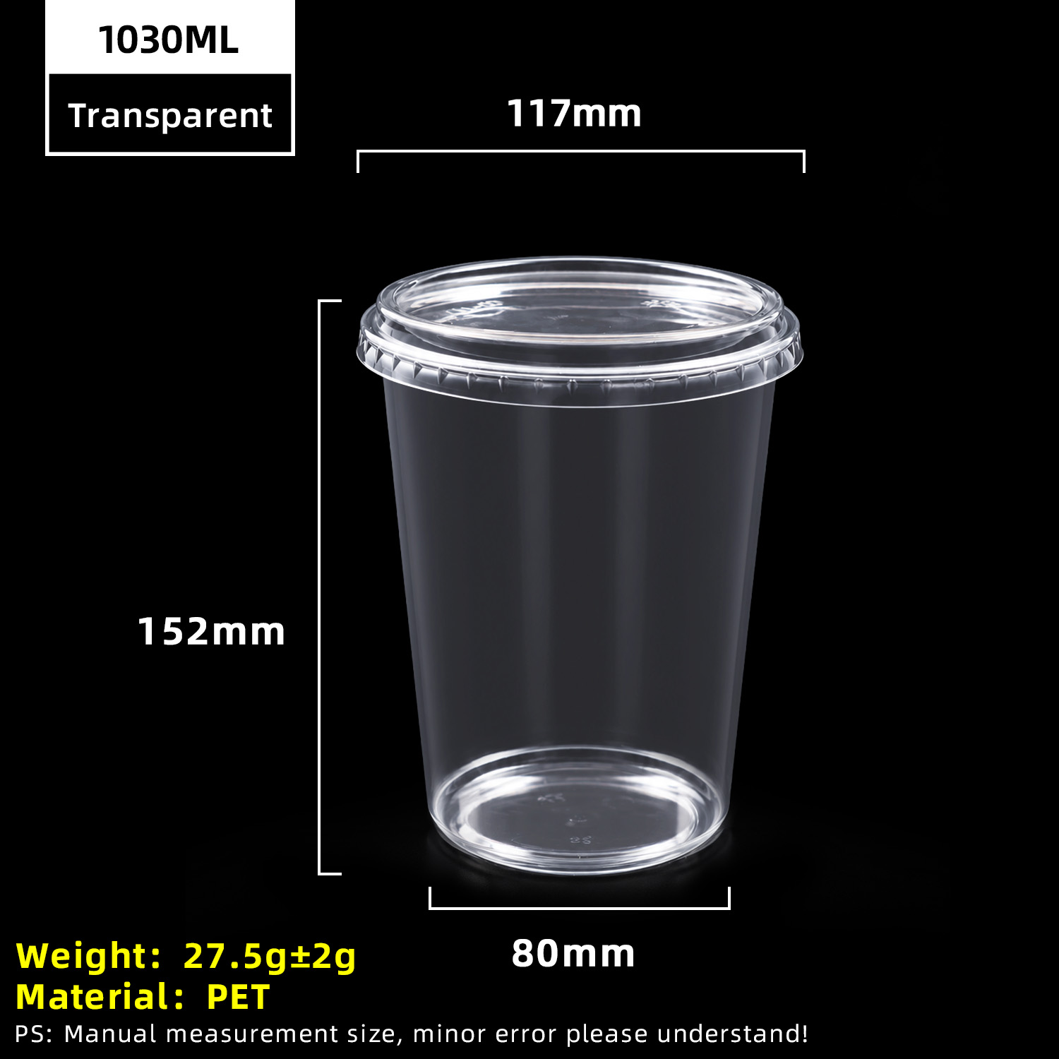 Gobelet en plastique PET transparent de 32 oz 1030 ml