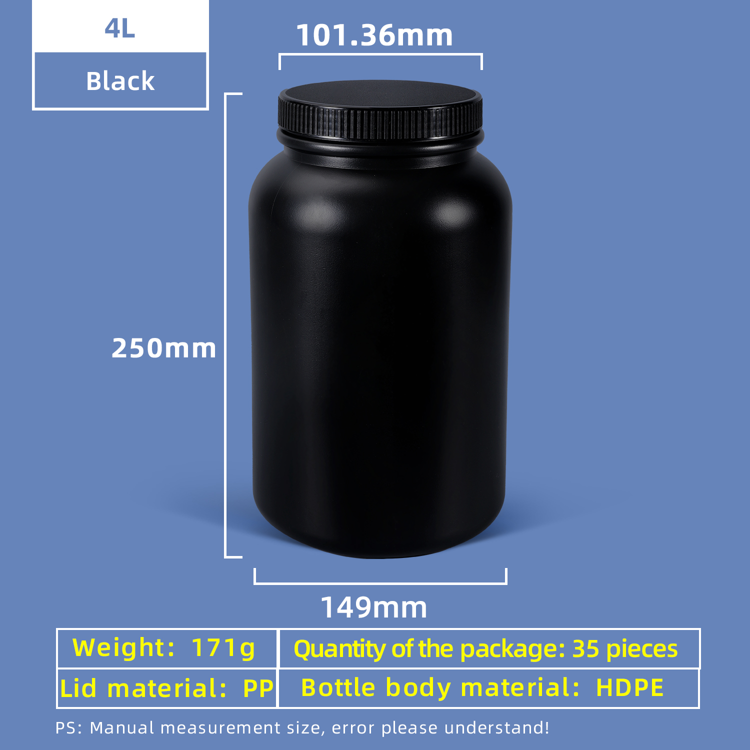 Bouteille en plastique à large goulot HDPE 4L