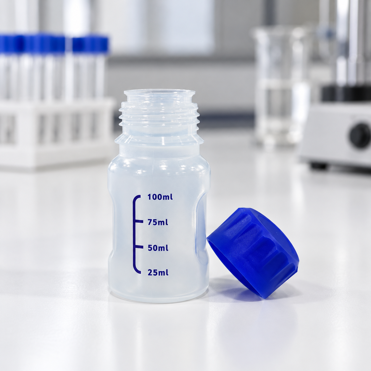 Flacon de réactif PP de 100 ml avec ligne d'échelle