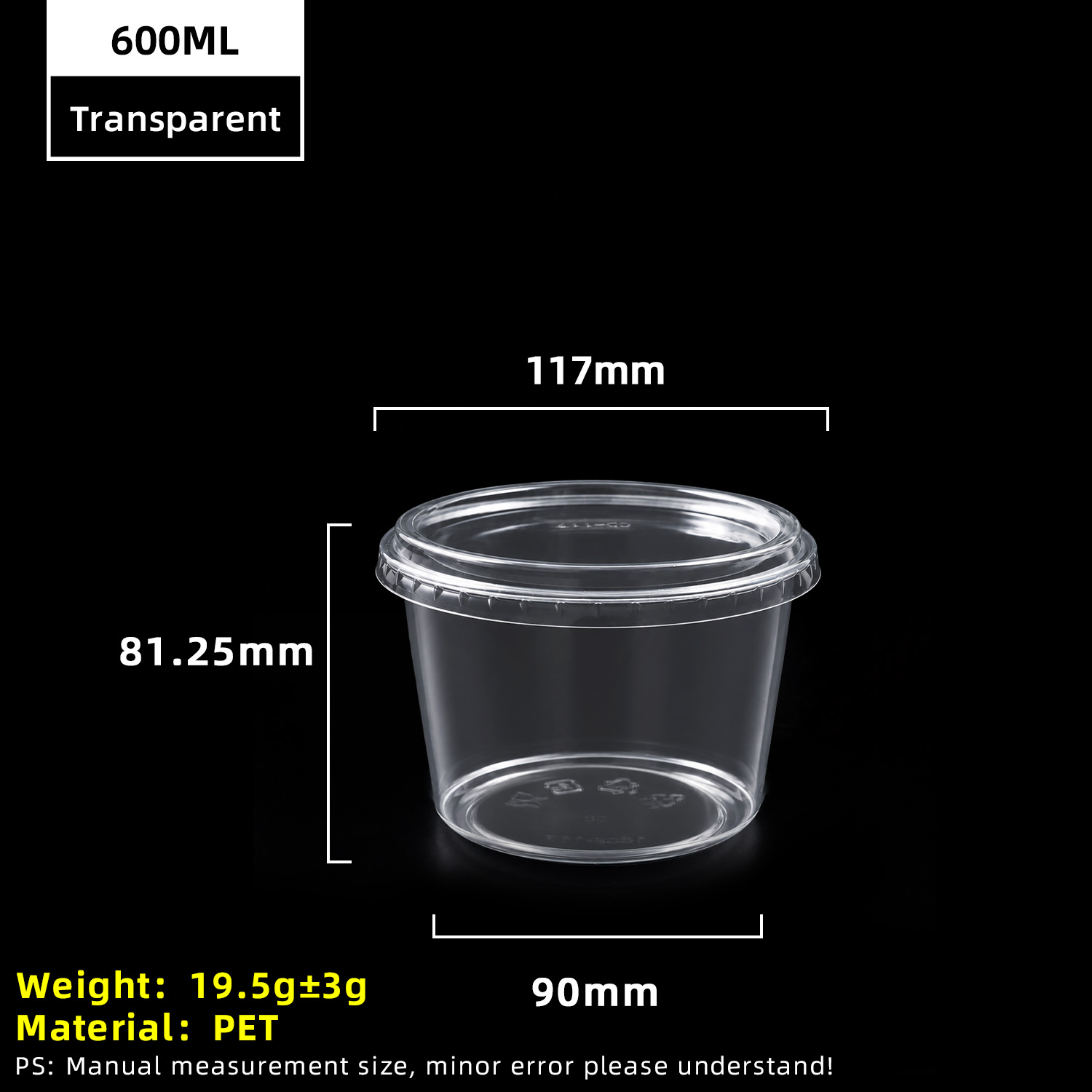 Gobelet en plastique PET transparent de 16 oz 600 ml