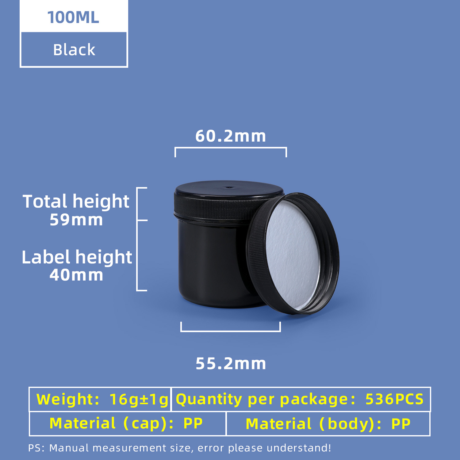 Pot en plastique à vis à large bouche PP de 100 ml avec capuchon de joint en papier d'aluminium