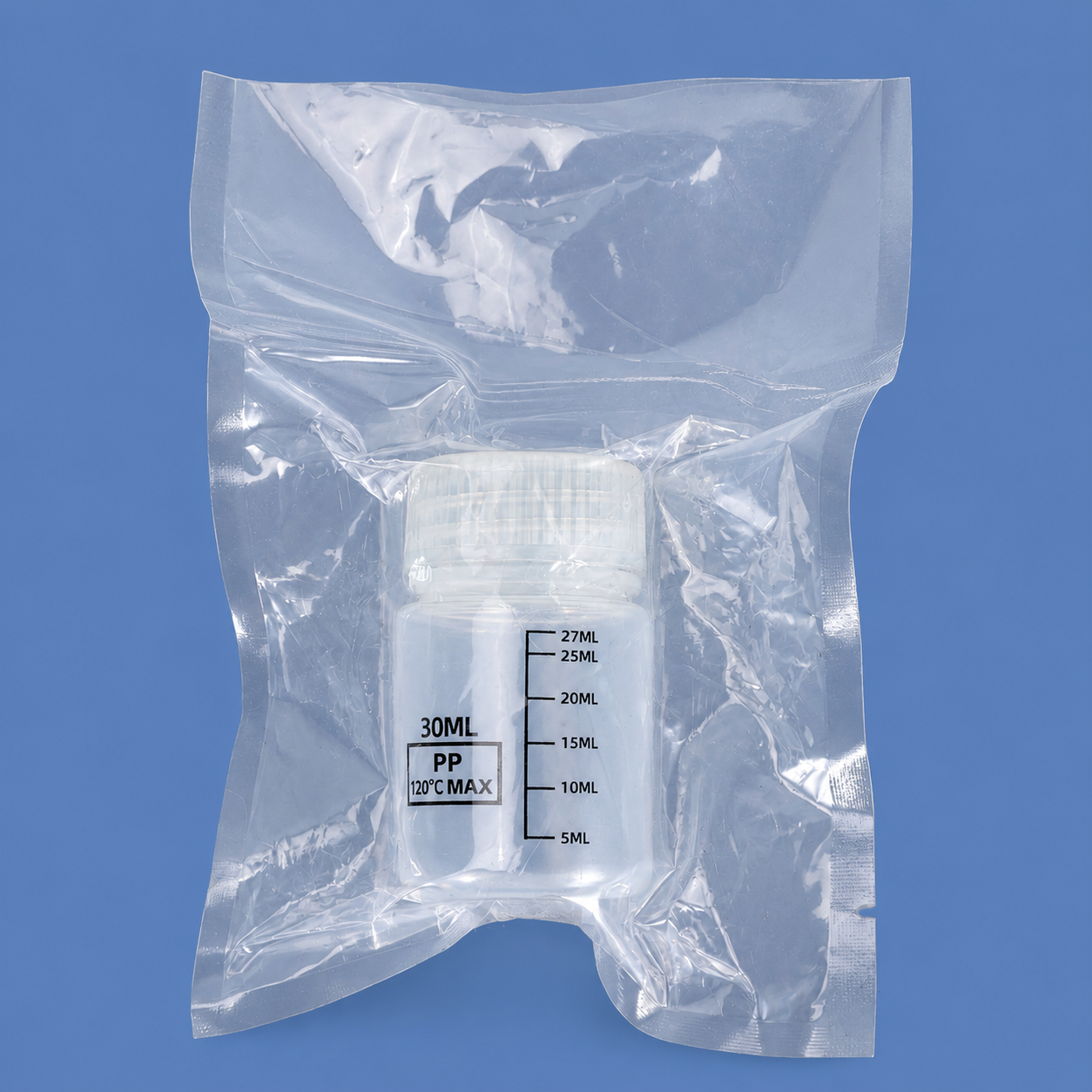 Flacon de réactif stérile en PP de 30 ml avec bouchon à vis
