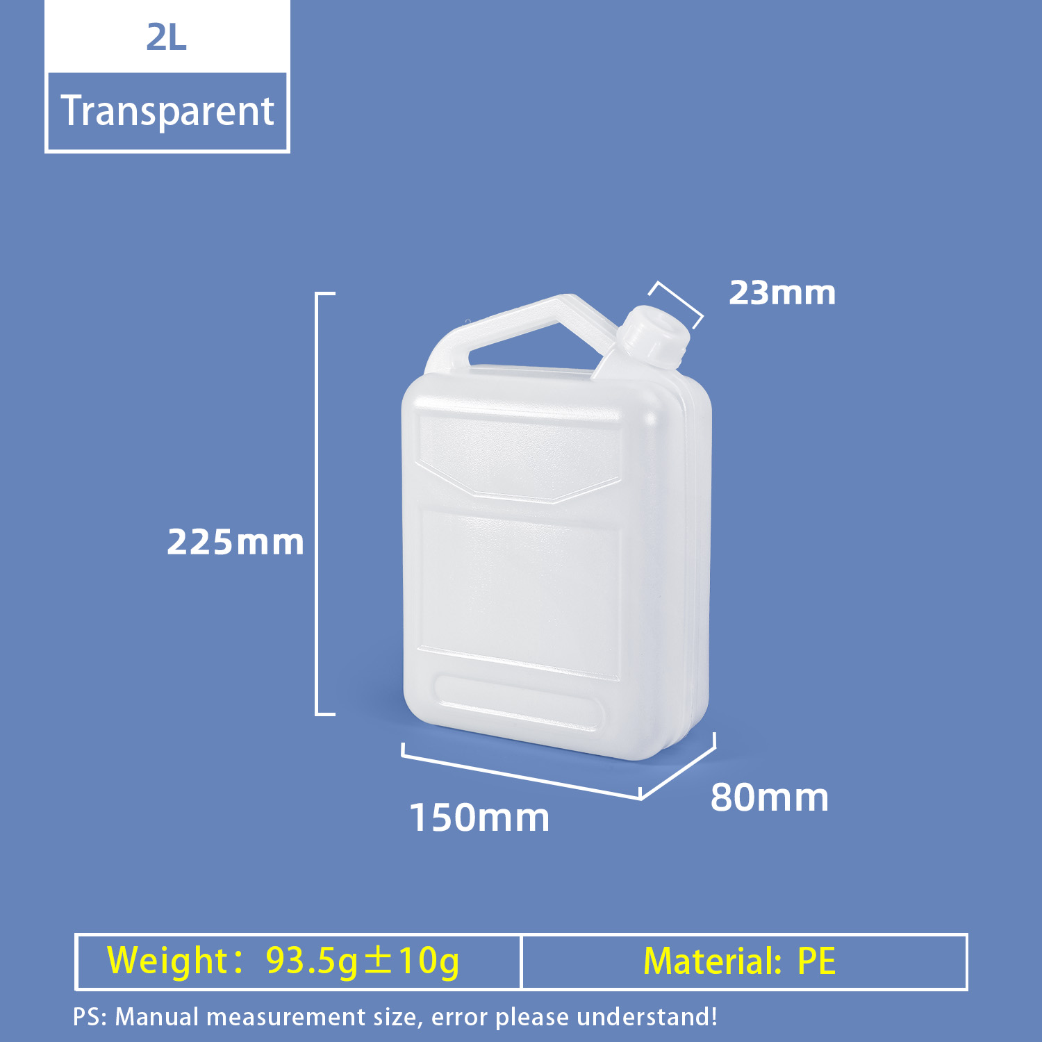 Pichets de style F 2L, jerrycan en plastique pour vin PE de qualité alimentaire, 2 litres