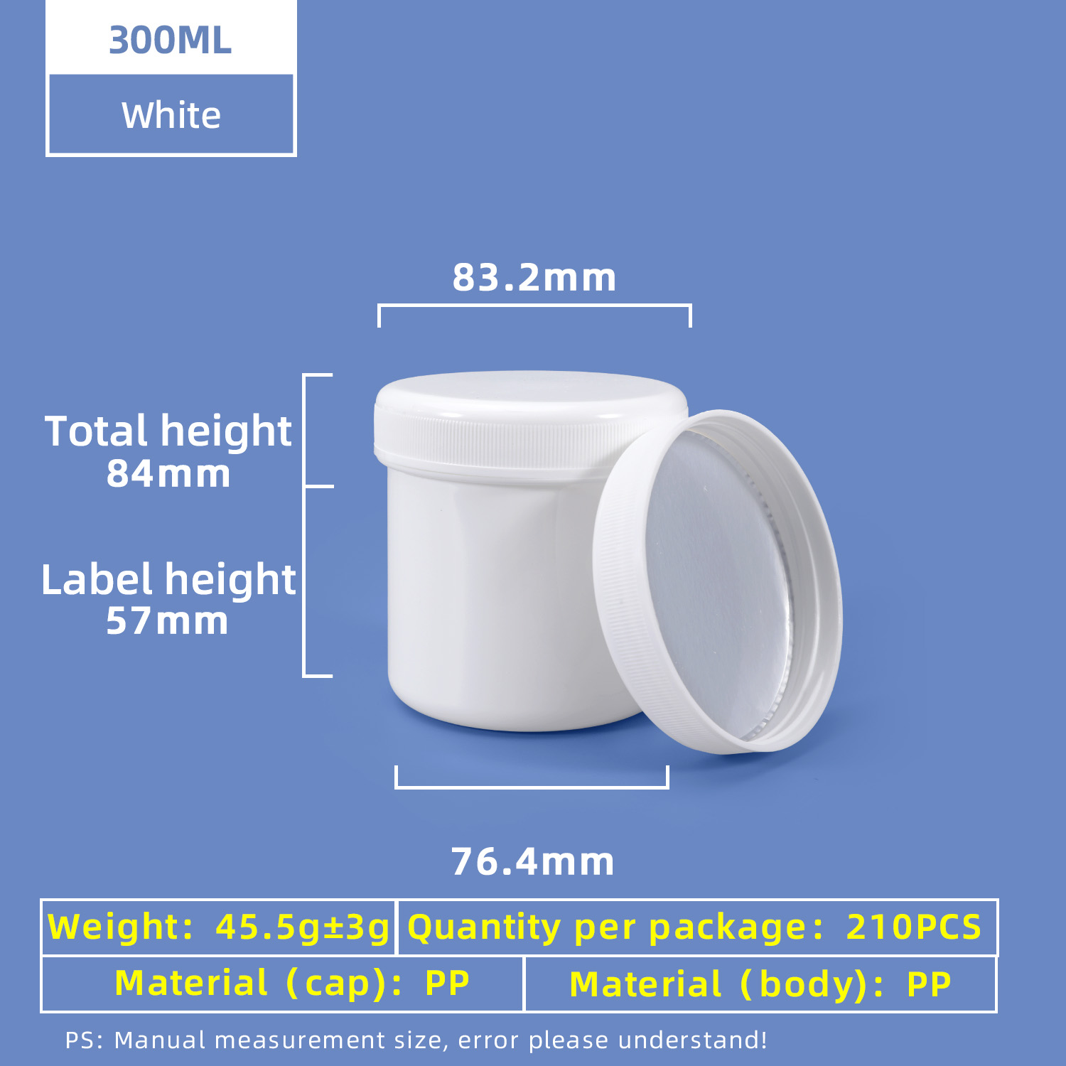 Pot en plastique à vis à large bouche PP de 300 ml avec capuchon de joint en papier d'aluminium