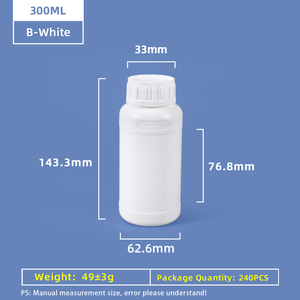 Bouteille en plastique fluoré HDPE et PTFE de 300 ml, sans danger pour les produits chimiques 