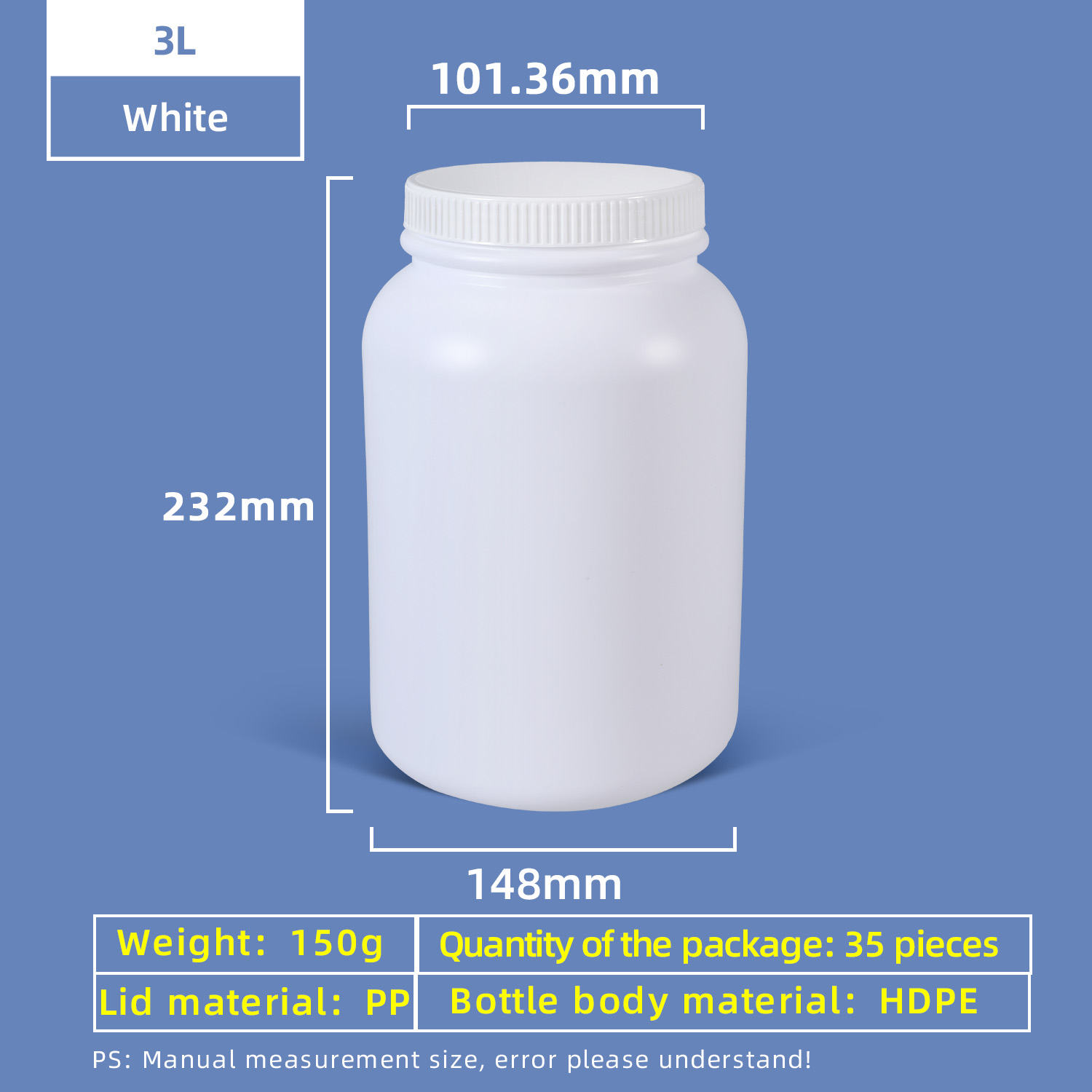 Bouteille en plastique à large goulot HDPE 3L