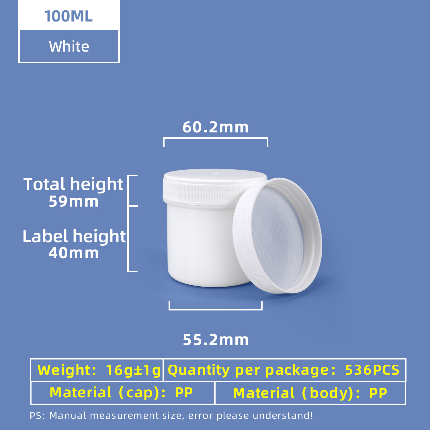 Pot en plastique à vis à large bouche PP de 100 ml avec capuchon de joint en papier d'aluminium