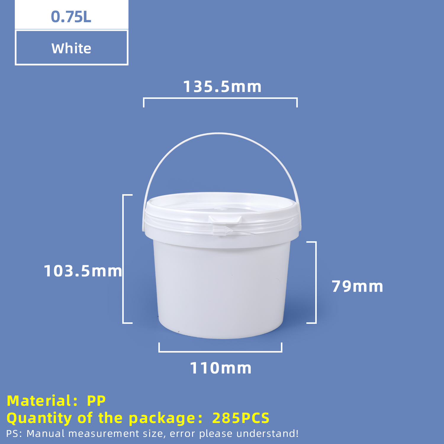 Seau en plastique de qualité alimentaire de 750 ml avec couvercle